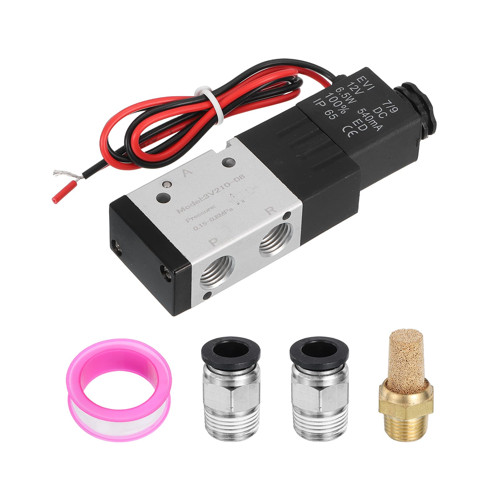 Vanne pneumatique 3 voies 2 positions 6,35mm commande manuelle électrovanne air 12V