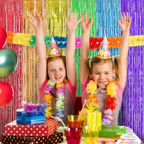 Image of 2 Pack Rainbow Backdrop Curtains, 3.3x6.6FT Colofull Party Decorations, Rainbow Tinsel Backdrop Fringe Curtains Party Streamer for Back to School Kindergarten Decor Wedding Birthday Party Engagement