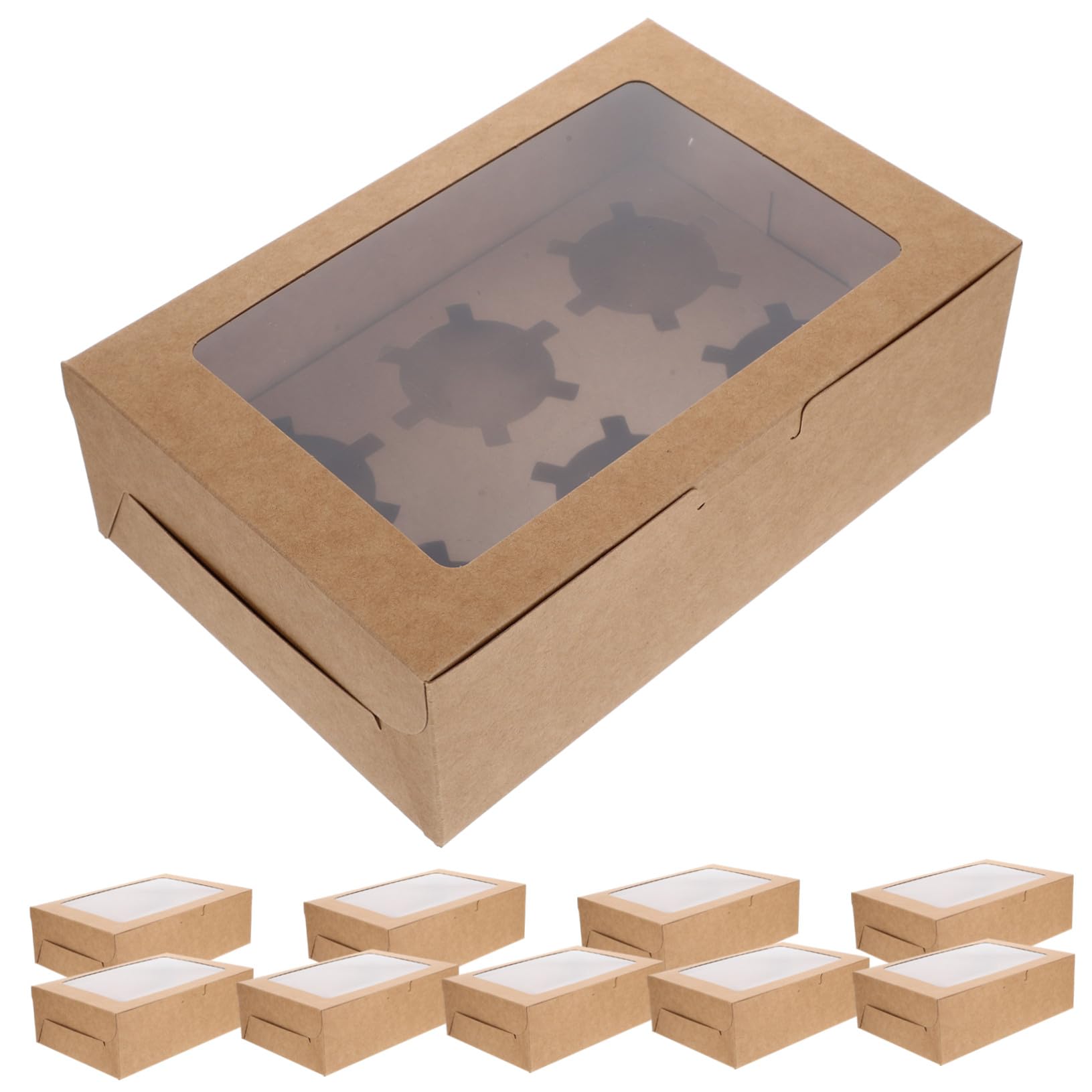 Braun Cupcake Schachteln 6-fach mit Sichtfenster 10 Stück Papier