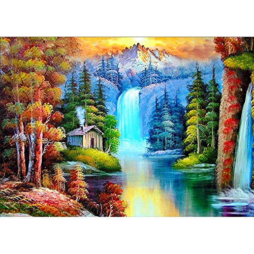 Pintura de mampostería 5D, vista de cascada, Kit de pintura de diamante 5D DIY para decoración de pared del hogar (40x30cm), pintura digital para niños Cover