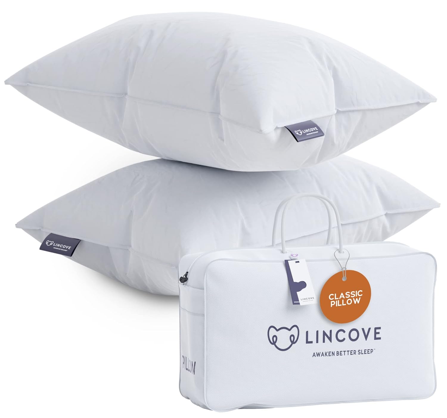 Lincove Down and Feather Luxury Hotel Collection Bed Pillows for Sleeping Made in The USA - 100 Cotton