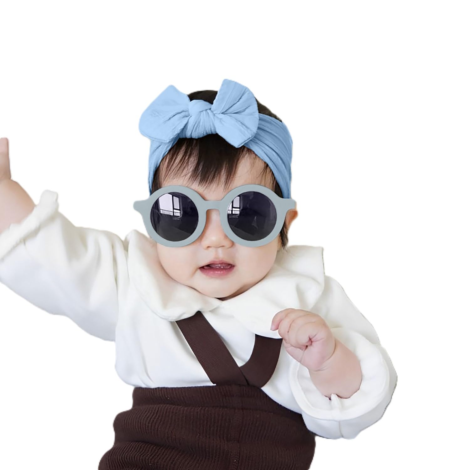 SYGA Baby Bow Jacquard Stretchable Headband With Uv Protection Round Sunglasses Stylish Combo For Toddlers And Kids (Blue, Light Turquoise Frame, Free Size)-image-34