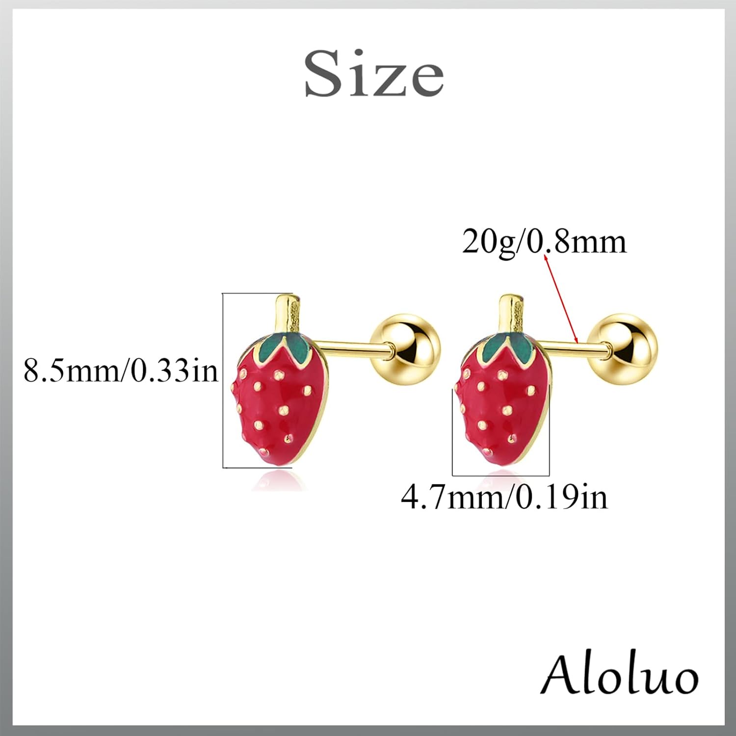 20G Tiny Red Strawberry Stud Earrings for Women Silver Plated Hypoallergenic Cute Small Ball Screw Back Studs Cartilage Tragus Post Dainty Wedding Birthday Party Fruits Jewelry Gifts - Image 7