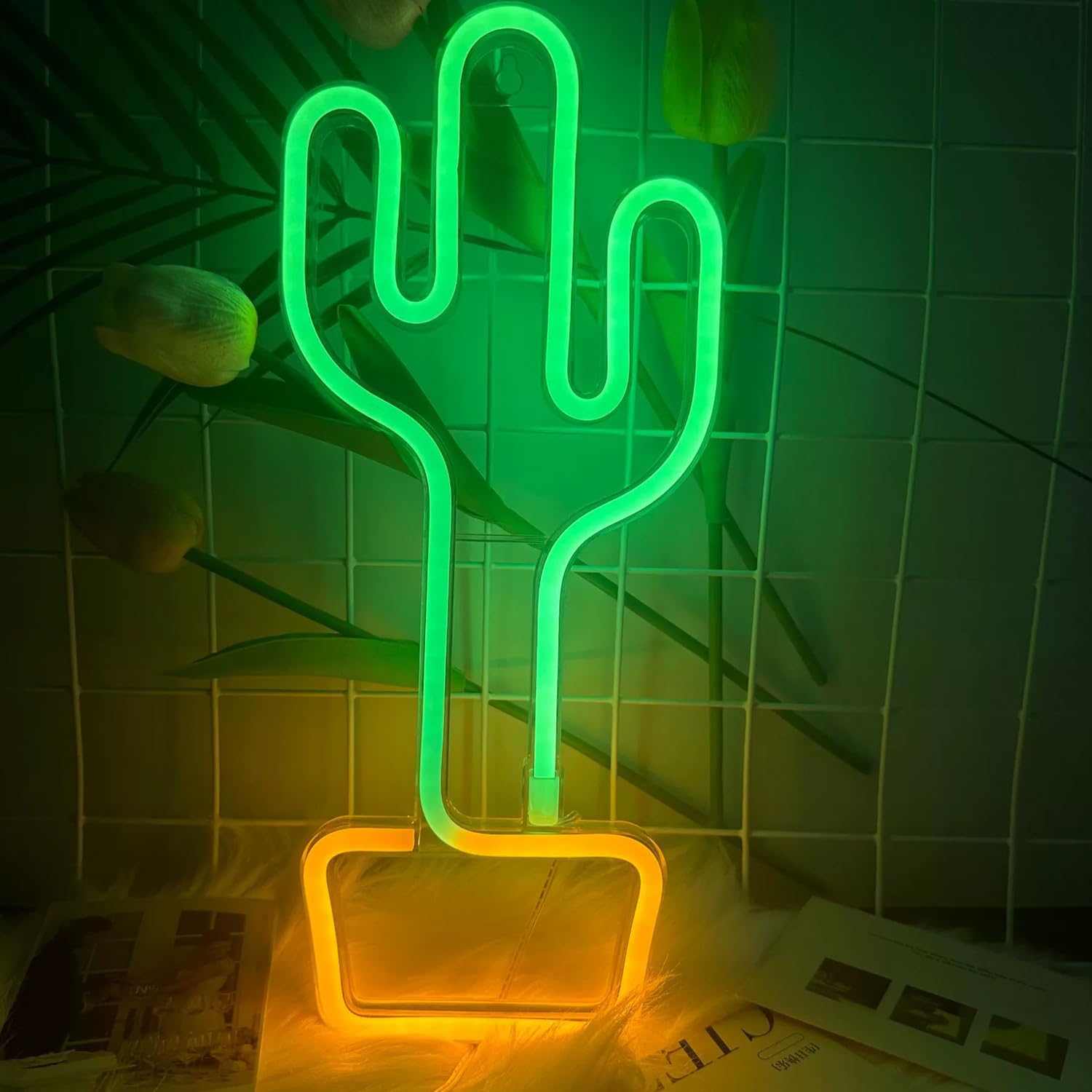 Cactus Neon Signs Cactus Wall Decor Green Neon Light LED Signs for Home Decor, Cactus Light Neon Signs, 30x15x1 cm / 11.7x6x0.39in - Image 3
