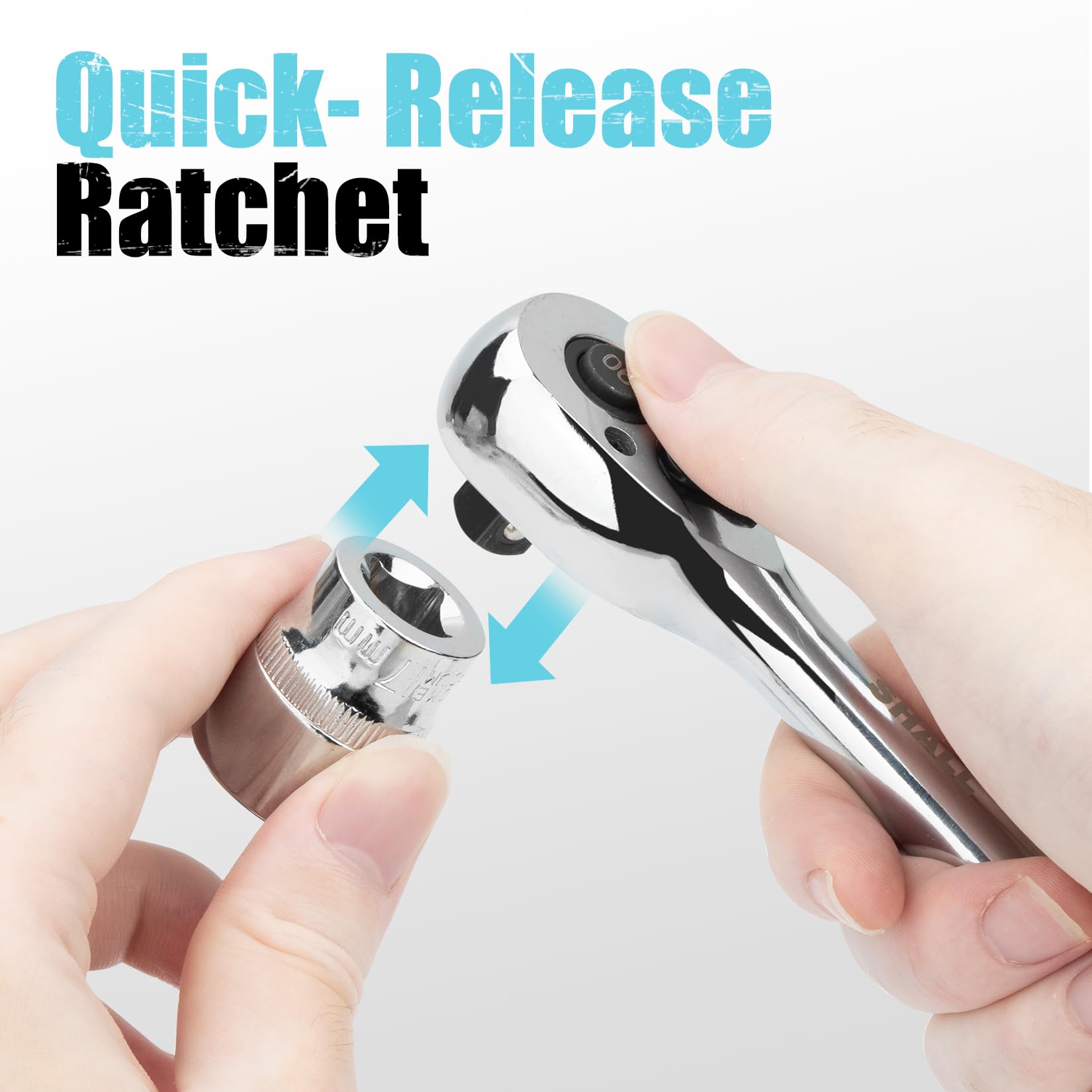 Shall 1/4" Drive 90-Tooth Ratchet Wrench Quick Release & Reversible, Silver - Image 3