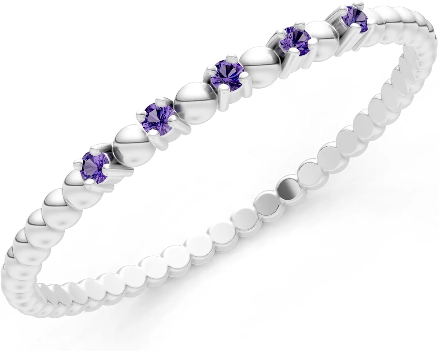 PEORA Round Cut Amethyst Stackable Band Available in Solid 10K, 14K or 18K Ring – White, Yellow or Rose Gold