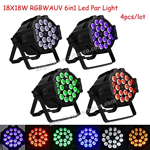 Sin impuestos, 4 piezas 18x18W RGBWA UV 6in1 llevó par 64 luz dmx dj PAR llevó la iluminación