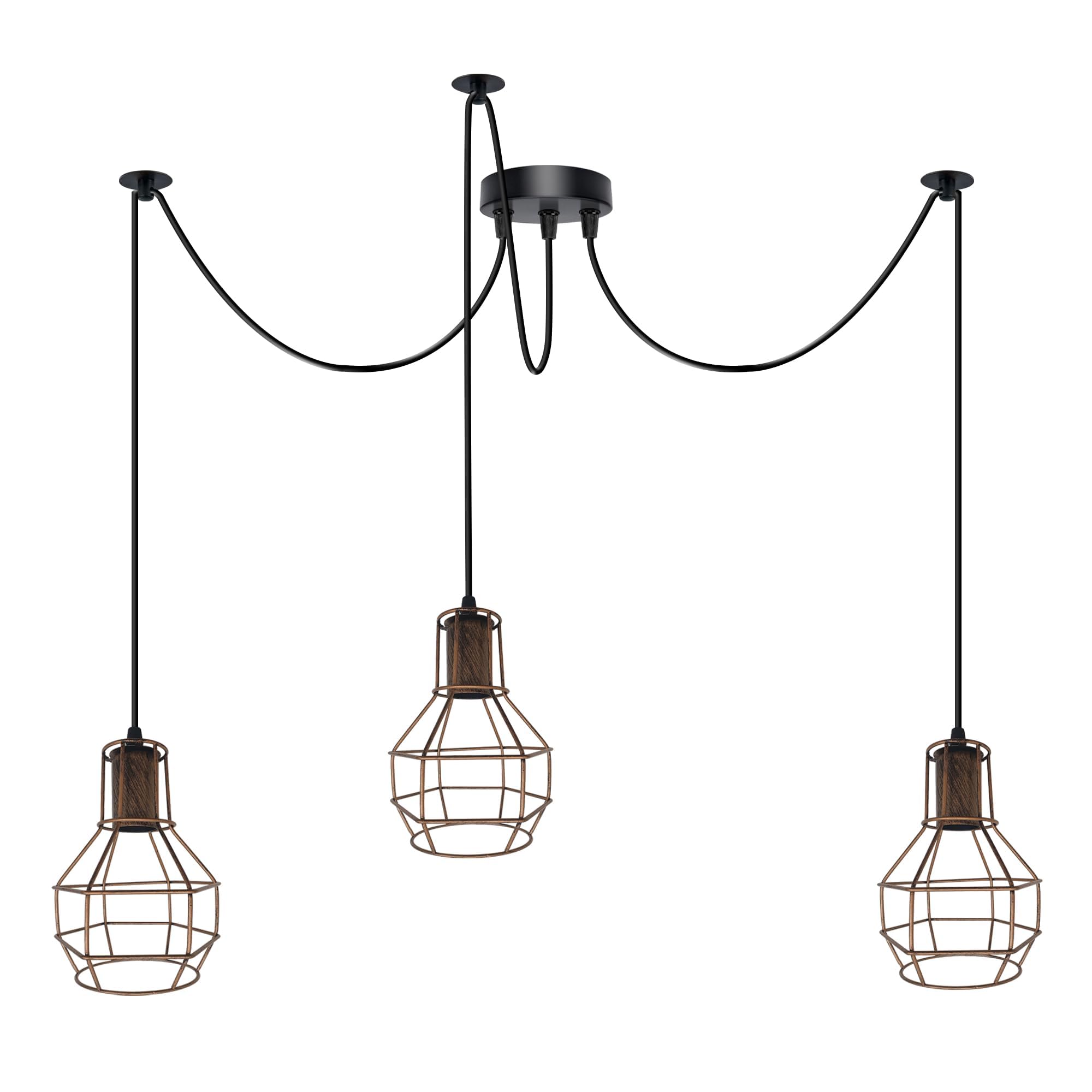 LEDSone Vintage Industrial Spider Light Chandelier String Light Hanging Kit Round Ceiling Rose Wire Cage Shade Ceiling Octopus Adjustable Light Metal E27 60W (Brushed Copper)