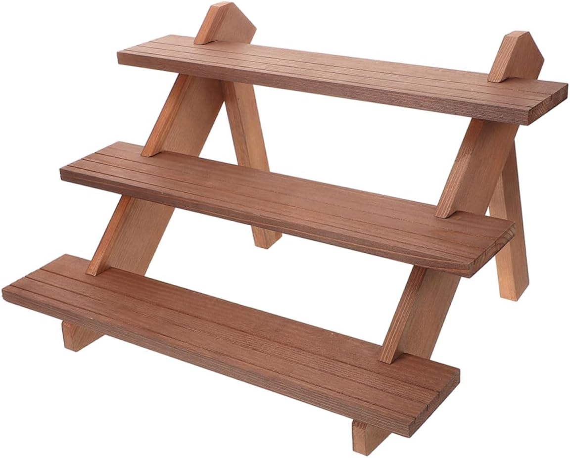 Rustic Wooden Plant Stand Stylish Tabletop Display Shelf for Flowerpots Multi-purpose Wood Storage Rack for Home Decor and Organizing Plants and Accessories