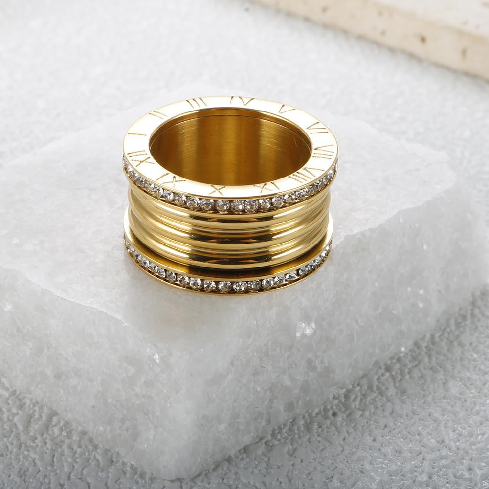 Chunky Gold Rings For Women, Trendy Silver Stainless Steel Ring Thumb Stackable Cubic Zirconia Statement Non Tarnish Engagement Couples Jewelry Promise Gift - Image 6