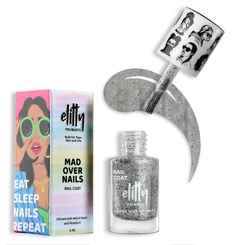 Elitty Nail Polish For Women, Long Lasting Nail Coats, 12 Toxin Free, Infused with Witch Hazel, Vit E, Vegan & Cruelty Free, Shimmer - Ice Breaker (Silver), 6 ML