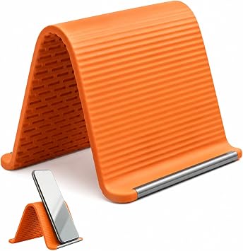 CZFDHP Flexible Silicone Phone Holder, Adjustable Viewing Angle for Desk and Treadmill Use, Portable Foldable Stand for Travel with Multi Device Compatibility, Bendable Orange Phone Stand