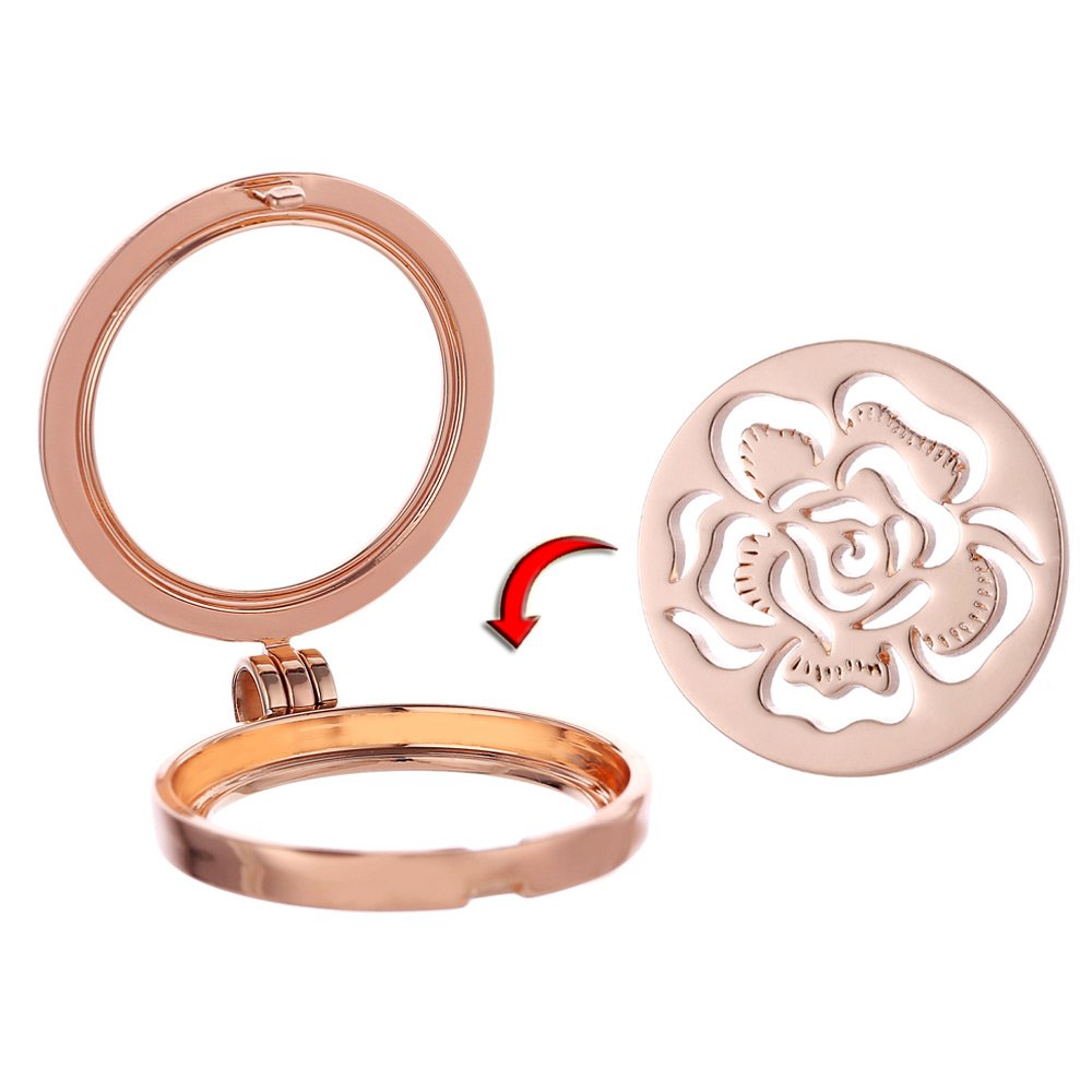 Morella collar mujer oro rosa 70 cm acero inoxidable y colgante amuleto Coin 33 mm en bolsa para joyas