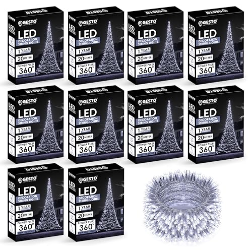 Image of Gesto White Led Serial String Lights - Waterproof Copper Wire Led Fairy Lights for Home Decoration,Christmas, Deepawali & Diwali Decoration Lights for Balcony Outdoor (20 Meter | Pack of 10)