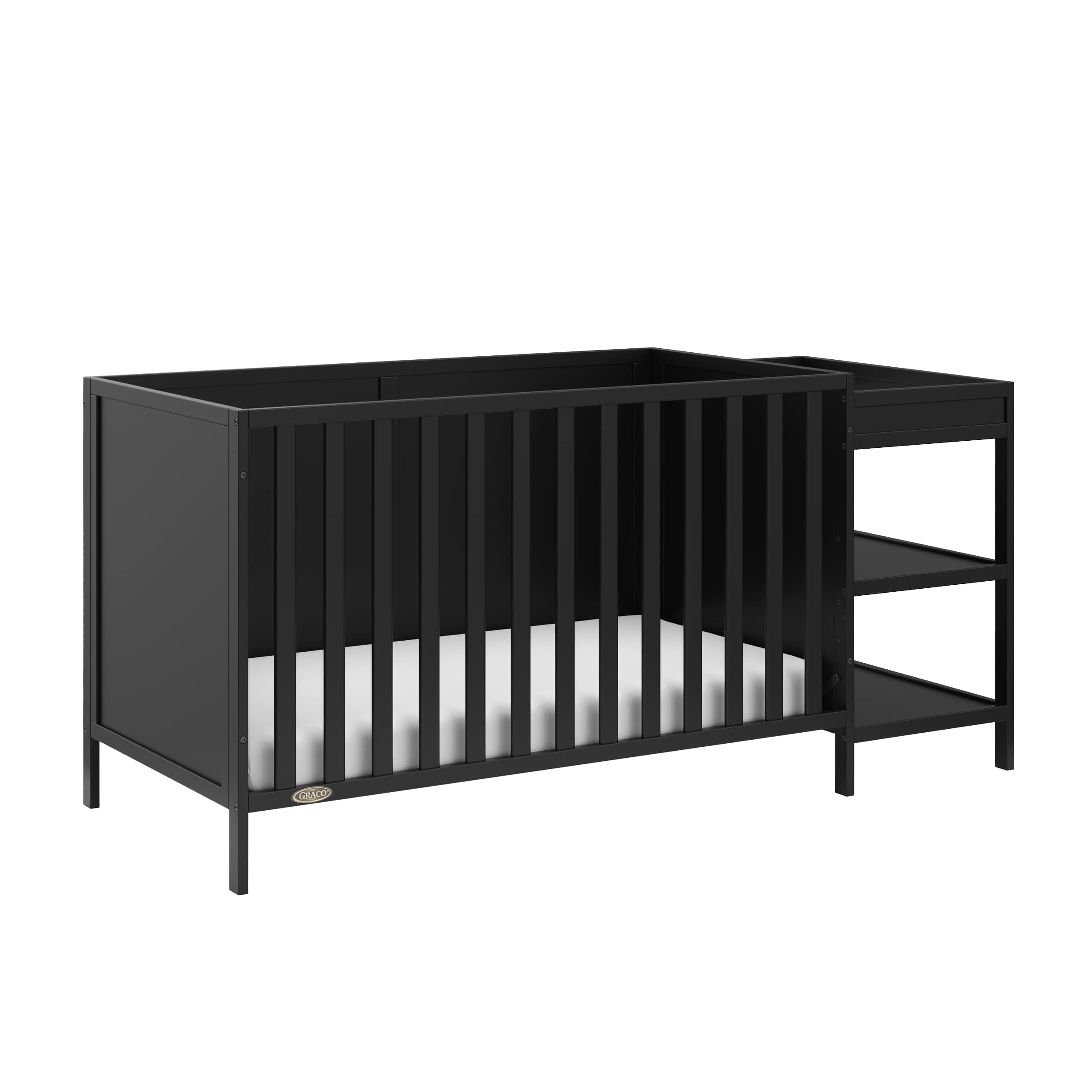 Graco Theo 5-in-1 Convertible Crib & Changer (Black) GREENGUARD Gold Certified, Converts to Daybed, Toddler Bed, Full Size Bed, Fits Standard Full-Size Crib Mattress, Adjustable Mattress Height