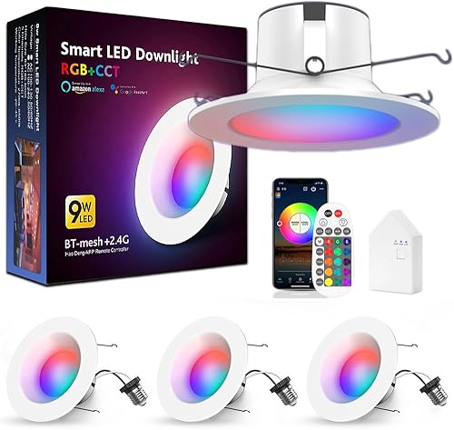 Sumaote - Kit de luces descendentes LED de 5W, inalámbricas, con control por Bluetooth, empotrables, RGBWC, 5 en 1, para iluminación de techo,