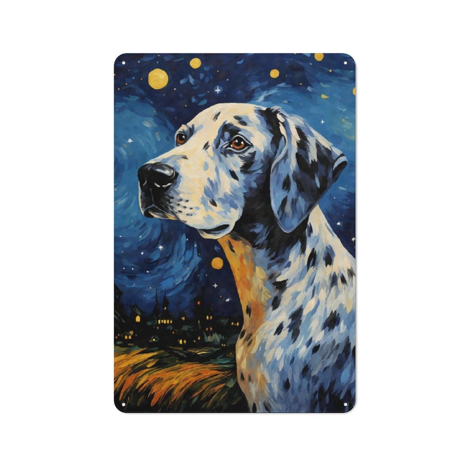 Junmoney Dalmatian Dog Starry Night Retro Metal Wall Sign 30X20cm With For Garage Wall, A Decorative Metal Sign For Garages And Workshops