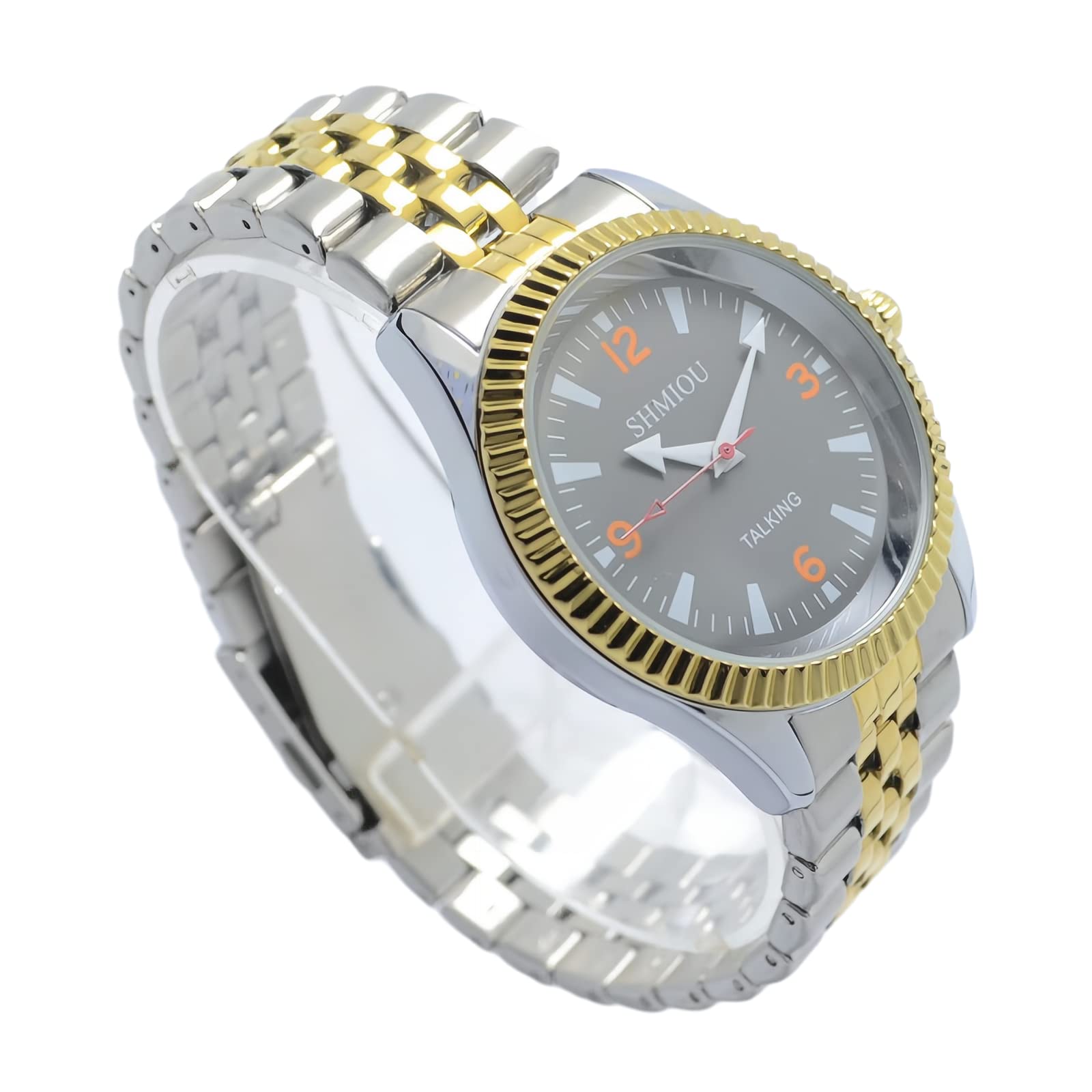 Reloj de pulsera de acero inoxidable para personas con discapacidad visual, analógico, con reloj despertador y fecha de salida XM-US-01