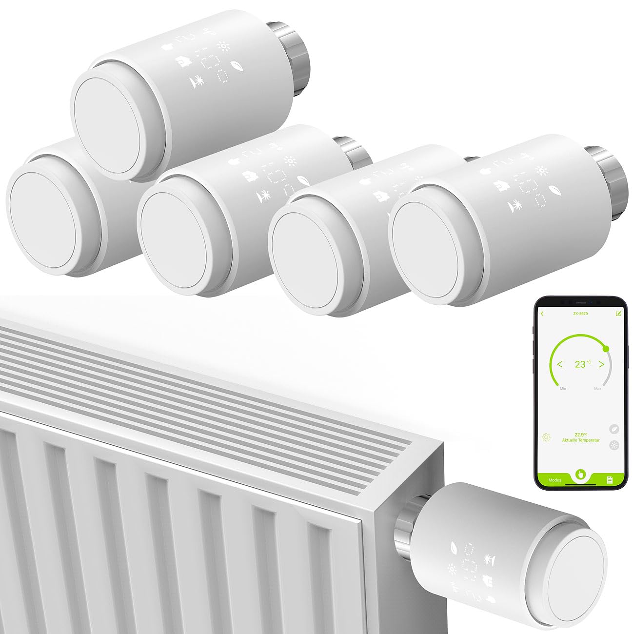 revolt Thermostat ZigBee: 5er-Set ZigBee-Heizkörperthermostate, weltweite App-Steuerung, Display (Thermostat Alexa, Heizkörper, Frost)