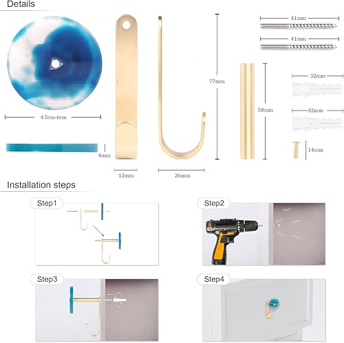 Miniatura 3 de Rockcloud Paquete de 2 ganchos redondos de ágata para montar en la pared con tornillos, ganchos de piedra Crytals para colgar accesorios decorativos