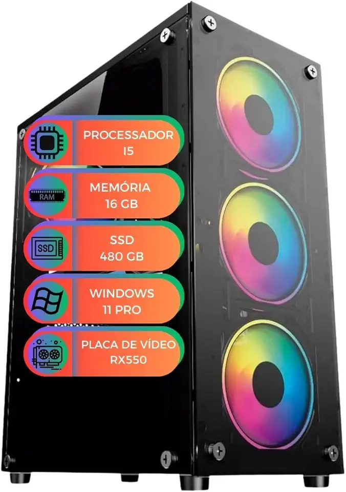 Computador Gamer MultiPC Intel Core I5 Placa de Video RX550 RAM 16GB SSD 480GB Sata Windows 11 Pro - Ideal para Jogos, Estudo e Edição