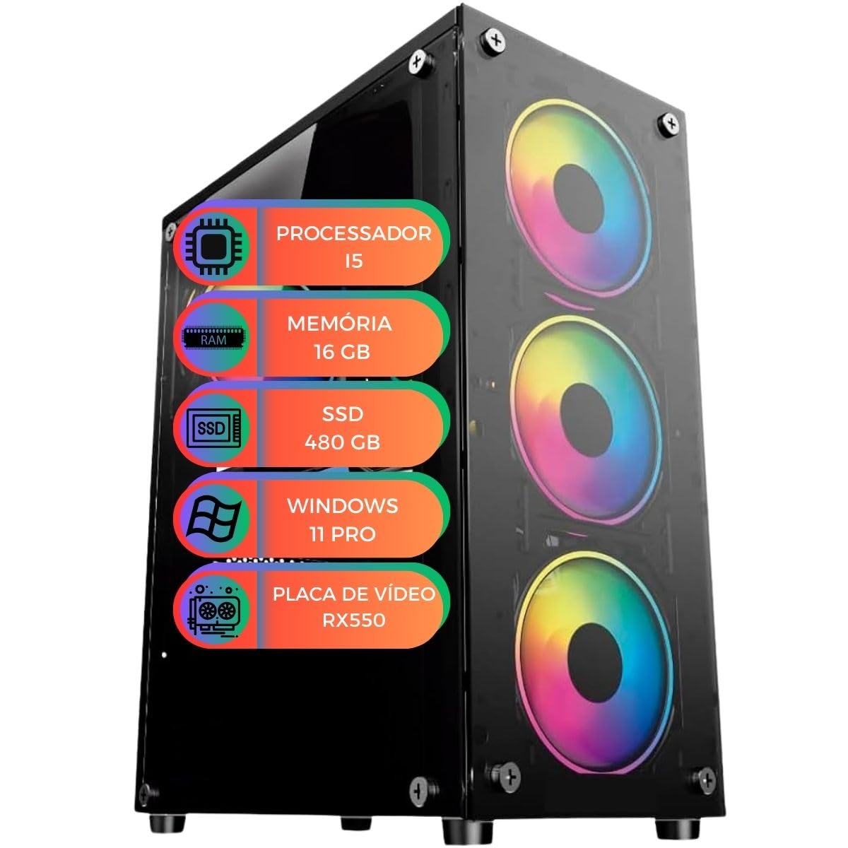 Computador Gamer MultiPC Intel Core I5 Placa de Video RX550 RAM