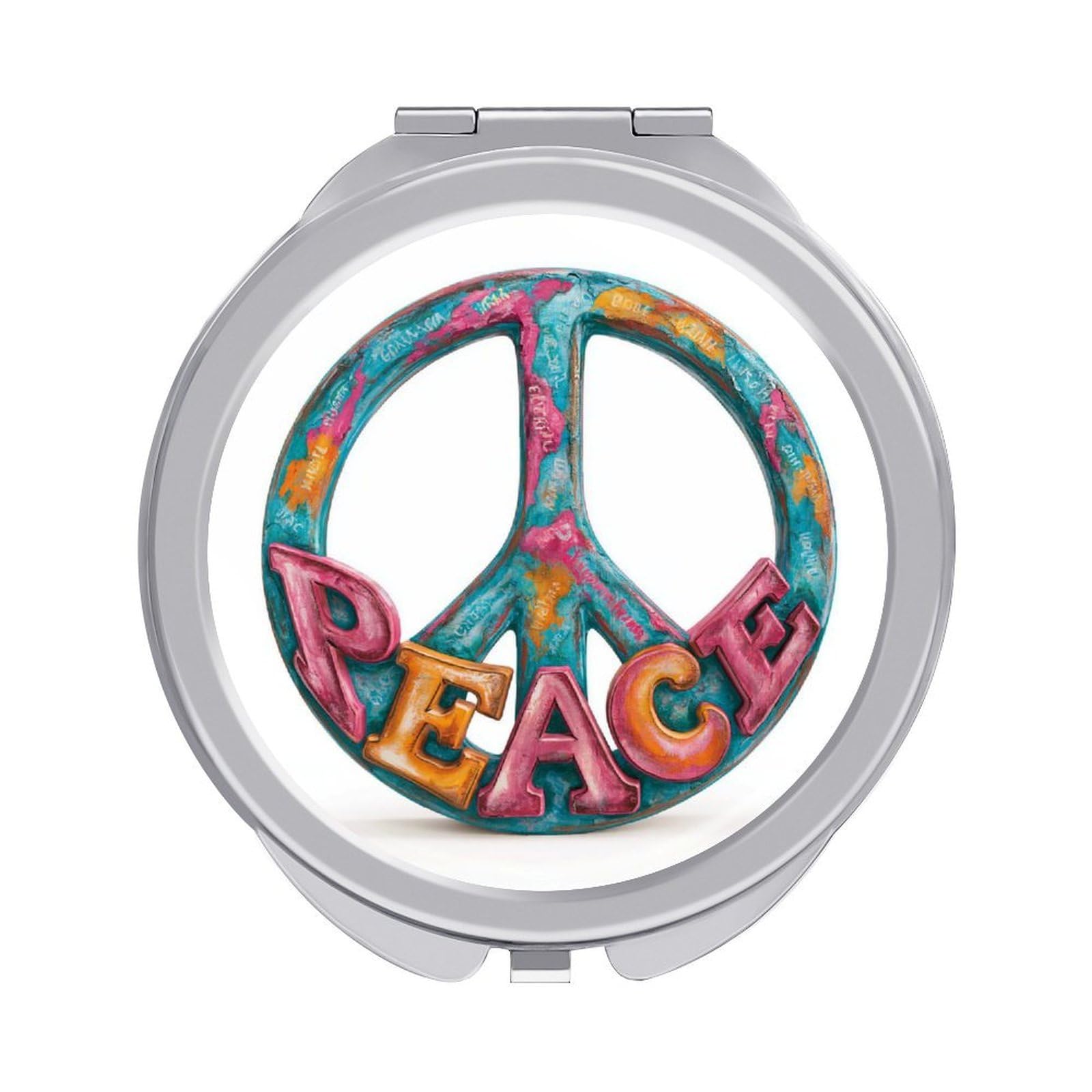 Jubonexis Large Peace Sign with Big Bold Letters Peace Women Pocket Mirrors, Girls Small Portable Travel Makeup Mini Mirror