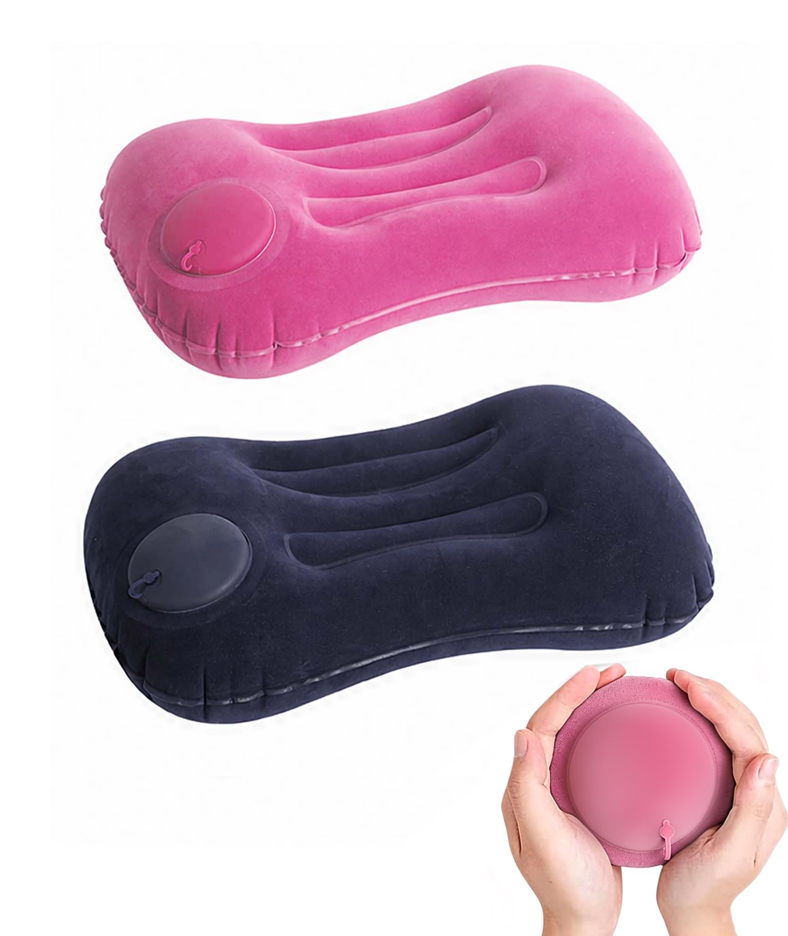 air pillow 2 pcs, ultralight portable inflatable neck & lumbar support pillow, multifunctional ergonomic cushion for travel camping home office, navy & pink dual color