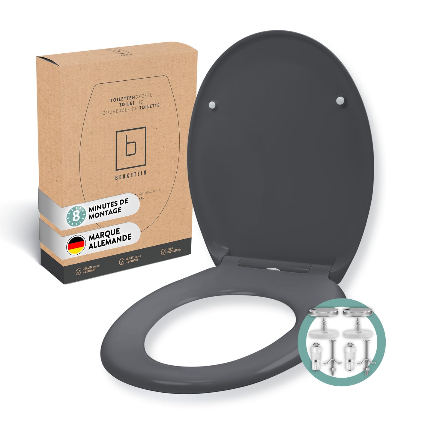 Abattant de WC Duroplast BENKSTEIN haute résistance avec fixations en acier inoxydable durable