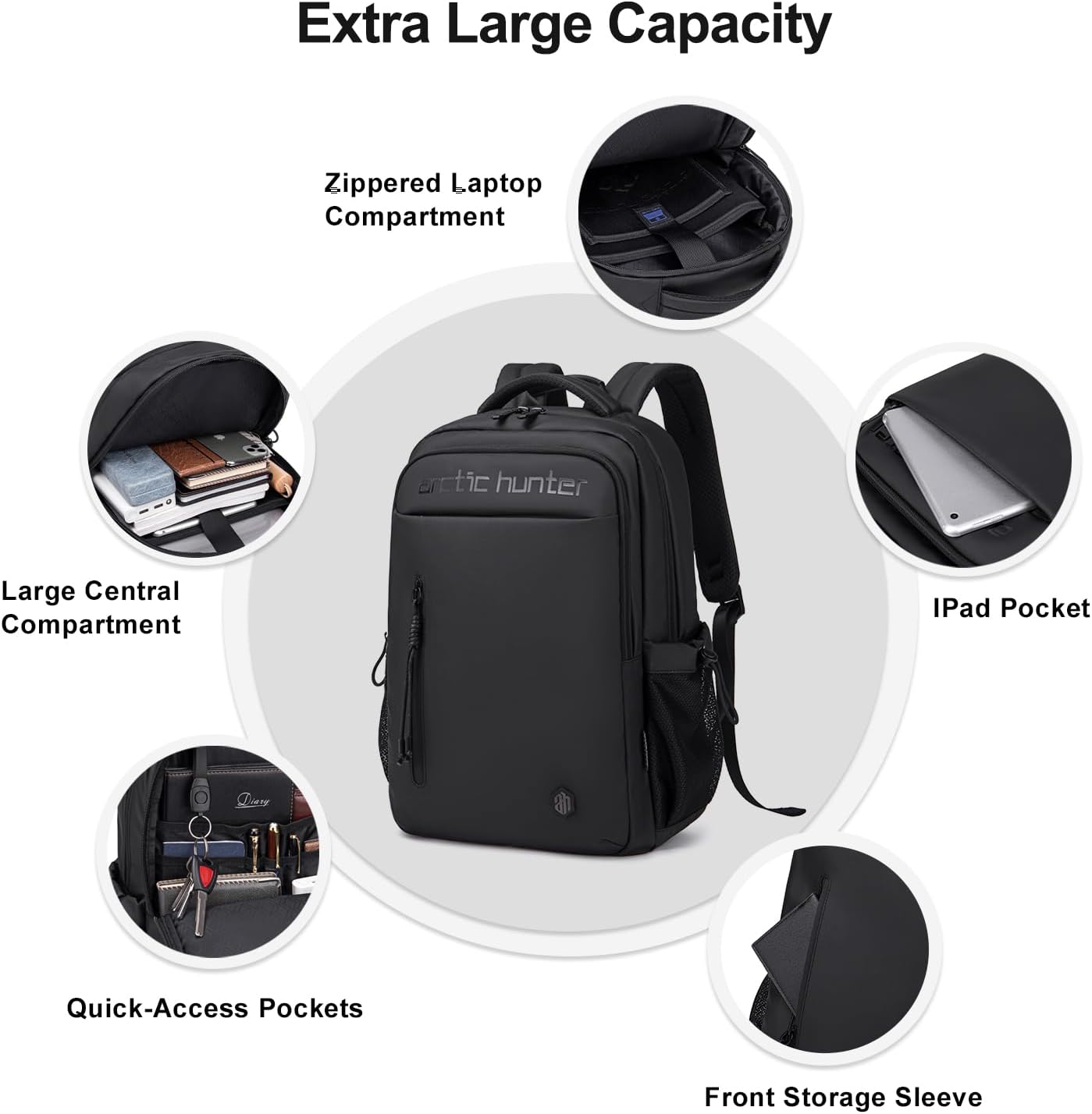 ARCTIC HUNTER AH Travel Laptop Backpack for Men,Lightweight Business Work Bag Fits 15.6 Inch Laptop,Airplane Approved Carry On Backpack,Water-Resistant,Durable,Black