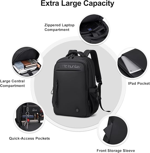 ARCTIC HUNTER AH Travel Laptop Backpack for Men,Lightweight Business Work Bag Fits 15.6 Inch Laptop,Airplane Approved Carry On Backpack,Water-Resistant,Durable,Black