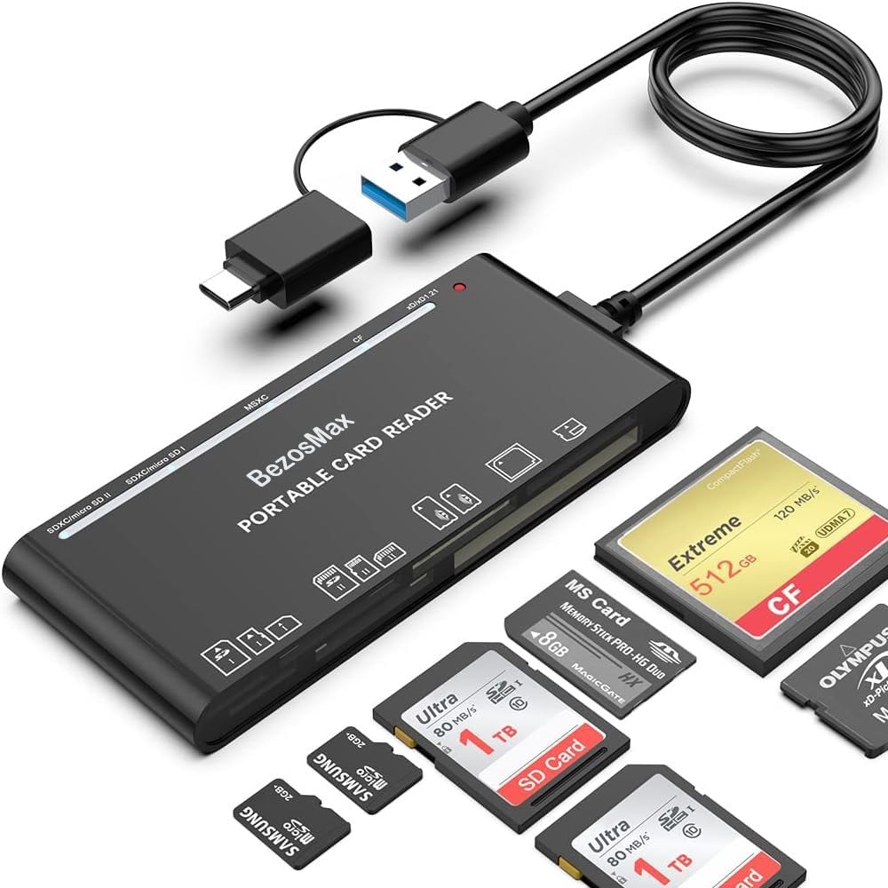 BezosMax 7 in 1 Memory Card Reader, SD CF Micro SD XD MS Card