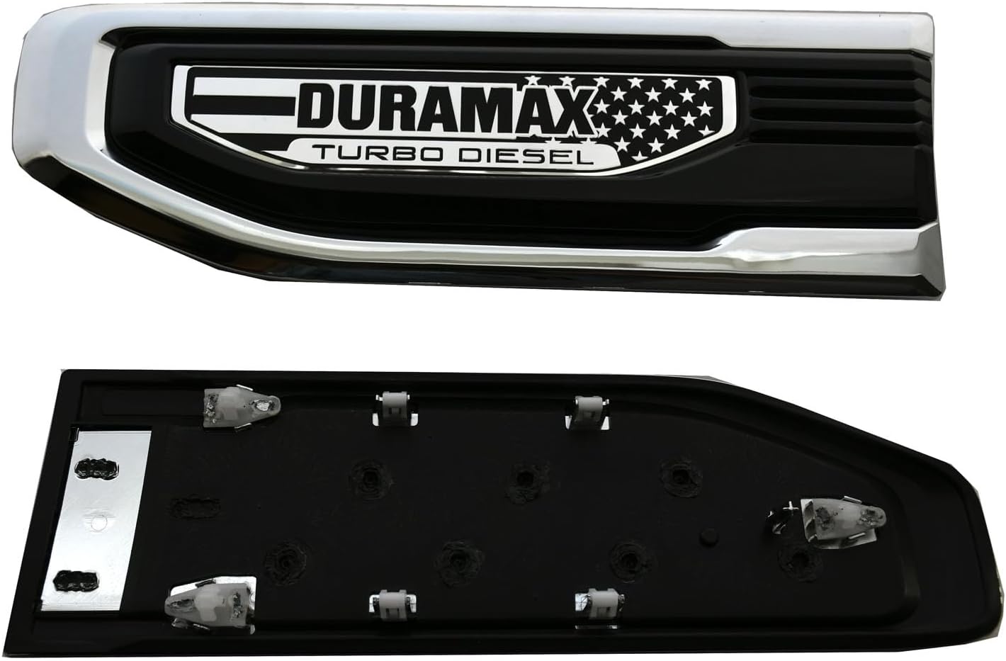 Pair New Custom Driver Passenger Side Badge Vent Flag Emblems Compatible with 2019-2025 Sierra 1500 Dura-max 86532094 (Chome line)