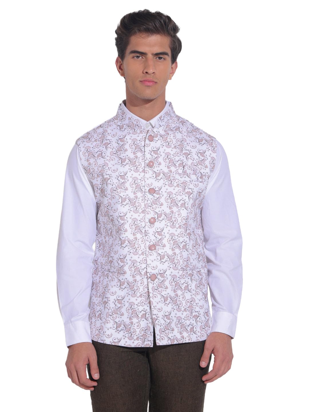 showoffff Men's Printed Brown Nehru Jacket-AK-1679-4_Brown-picture-11