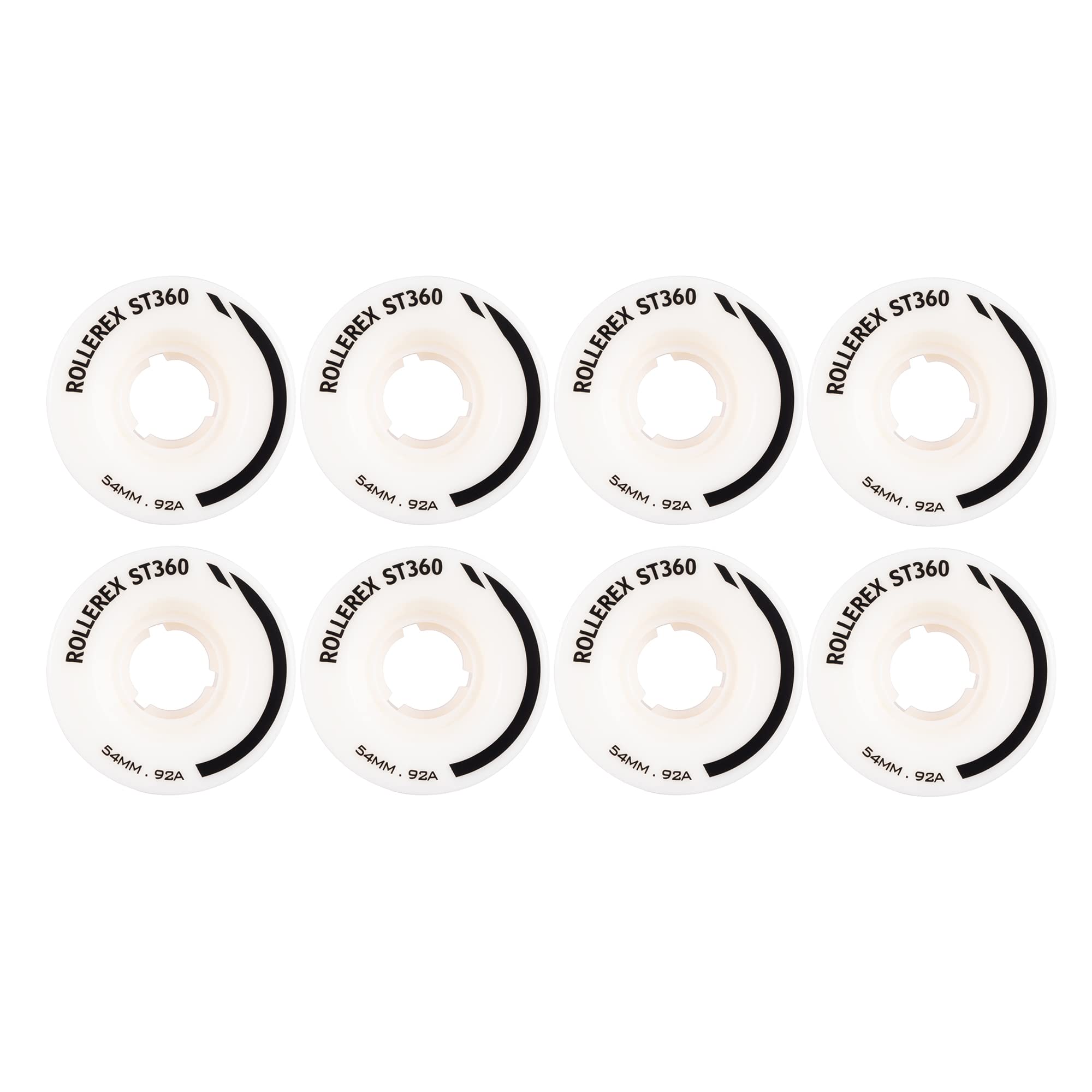Rollerex ST360 92A Roller Skate Wheels (8-Pack) (Color Options) - Indoor Outdoor - Use for Quad Skate Wheel Replacement (Prime White)