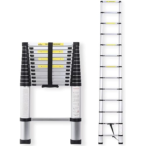 Telescoping Ladder 12.5 FT, Aluminum Extension Ladder Light Weight,Collapsible Ladder, 330 Pound Capacity 12.5FT