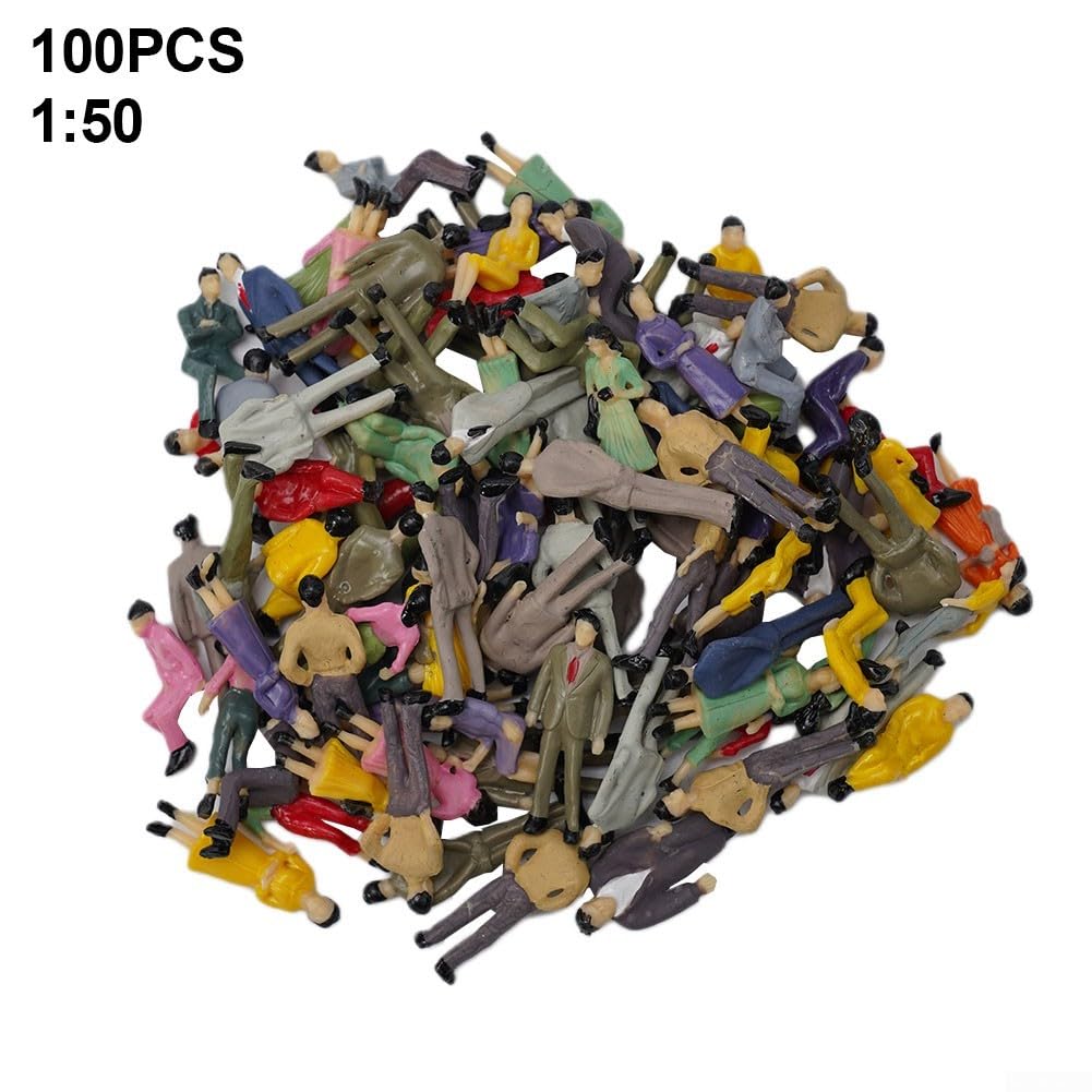 100 Pcs Painted Model People 1:50 Scale Miniature Figures Multicolor Passengers for O Scale Train Layout Scenery Landscape ABS Material 3.5cm Height