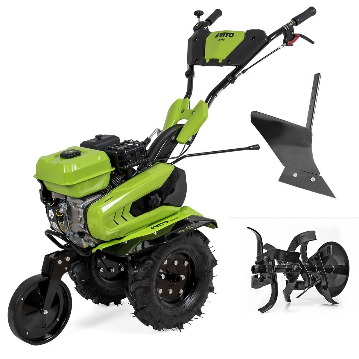 VITO - Motoculteur Thermique à Essence 4 Temps 212 cm3 7CV Transmission Courroie Largeur 70-​85cm Buteur + Fraises Idéal Jardin & Maraîchage