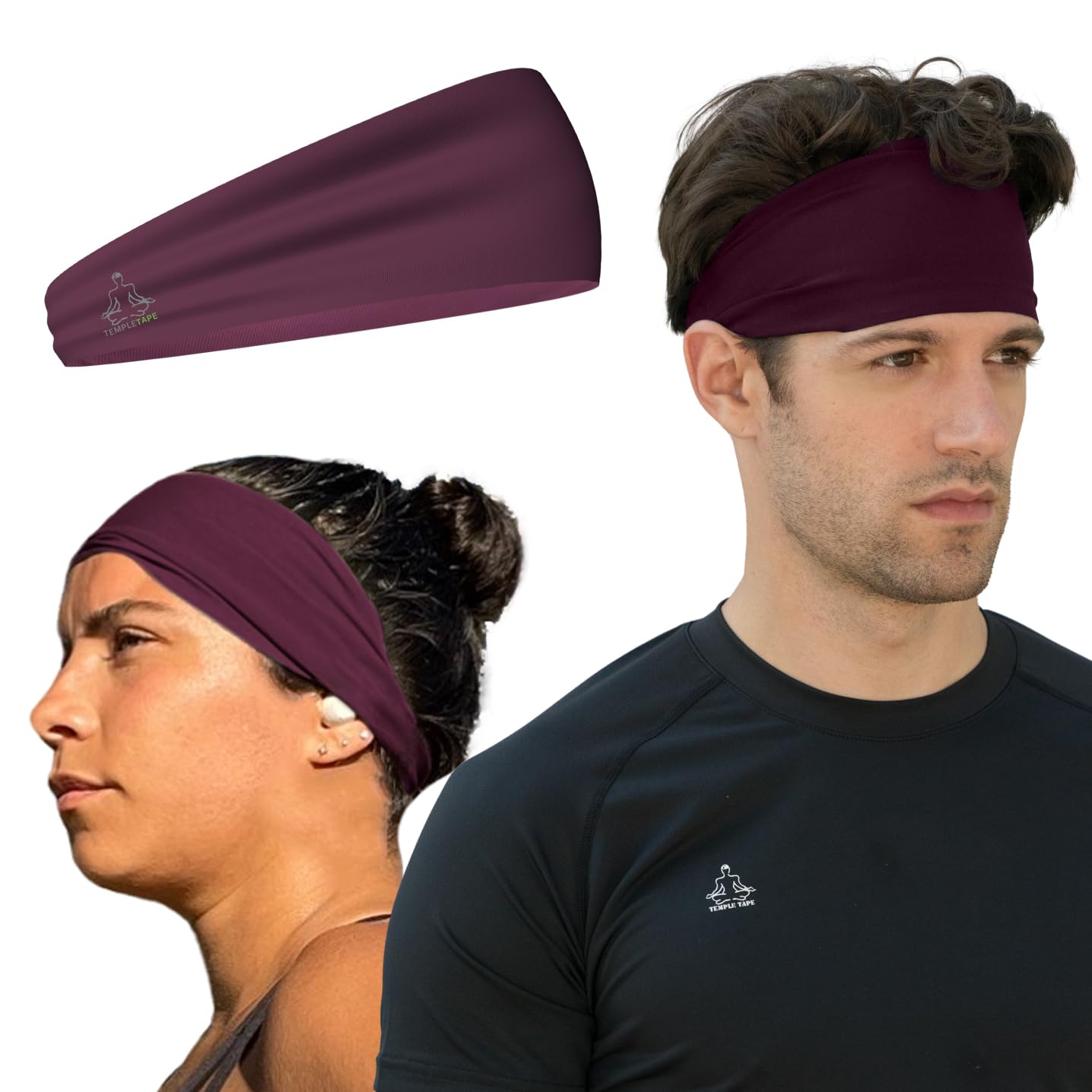 Temple Tape Sweat Band Workout Headbands for Women and Men - Sweatbands for Men - Moisture Wicking Sports Sweat Bands Headbands for Women, Running,Cycling,Yoga,Football Headband