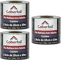 Kit 3 Manta Asfáltica Multiuso Metalizada 15cmx10m Auto Colante Vedação para Telhados Calhas Rufos Alta Resistência e Durabilidade Vazamentos Vedação Refletiva Aluminizada Adesiva Fita