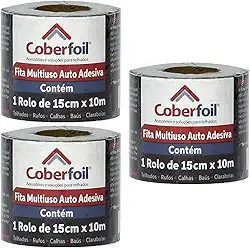 Kit 3 Manta Asfáltica Multiuso Metalizada 15cmx10m Auto Colante Vedação para Telhados Calhas Rufos Alta Resistência e Durabilidade Vazamentos Vedação Refletiva Aluminizada Adesiva Fita
