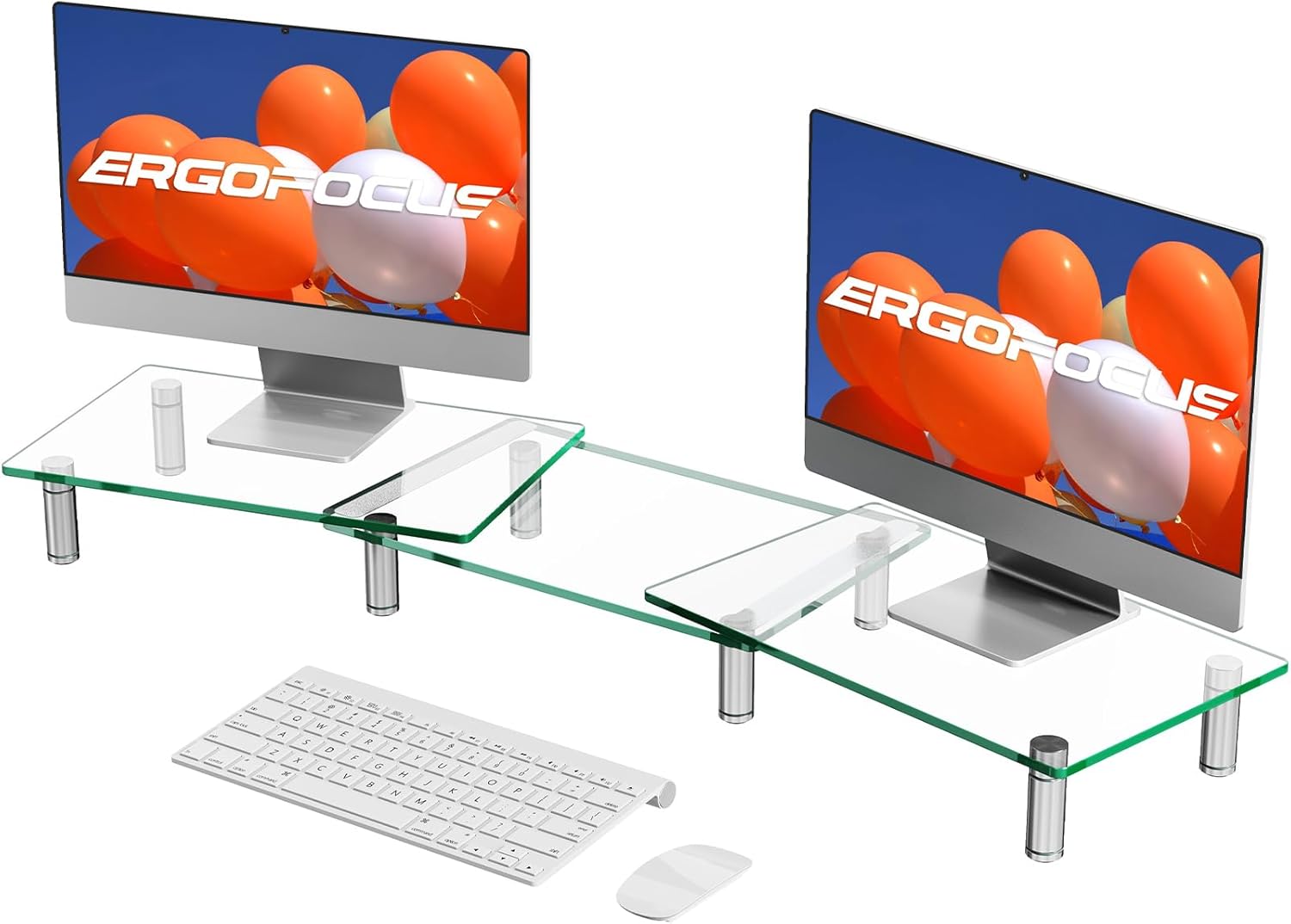 ErgoFocus Dual Monitor Stand Riser, Tempered Glass Computer
