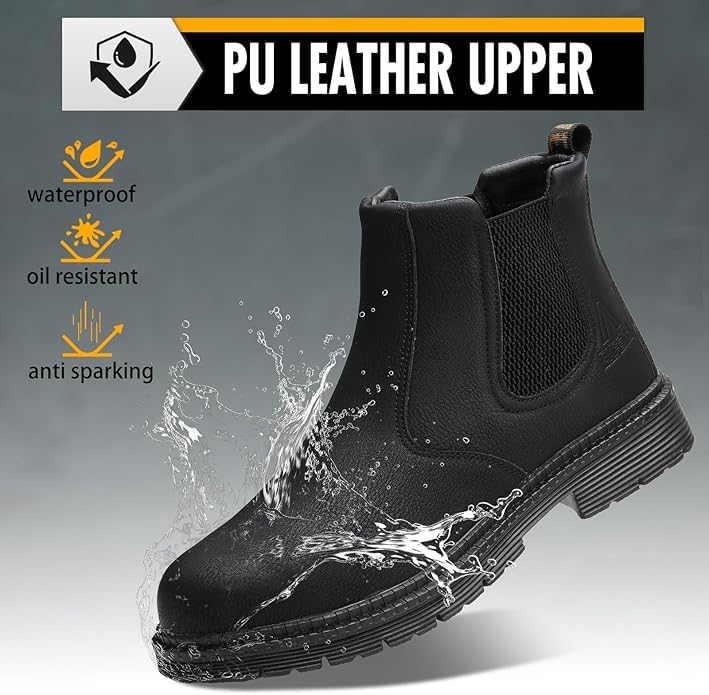 Image of Steel Toe Work Boots for Men, Slip Resistant Construction Boots