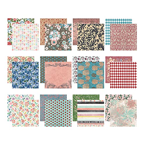 Vondyu Cardstock 12"×12" Double-Sided Scrapbook Paper Pad,Baroque Floral Card Stock Flower Pattern Premium Prints Background Paper-220Gsm Acid-Free Paper Pack Cardmaking Scrapbooking Supplies-24 Pages #TOP1