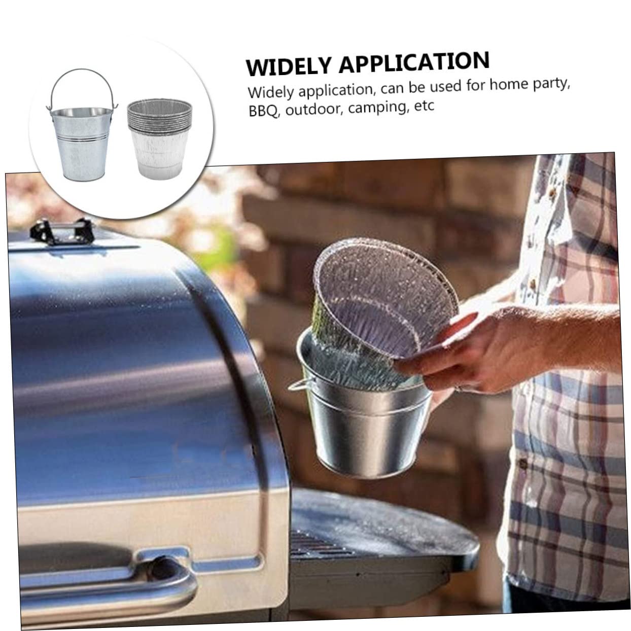 Secchio Grasso Barbecue in Ferro Argento con 10 Pezzi | Cattura Colature di Olio, Leggero e Portatile, per Festa in Casa e Uso All'aperto