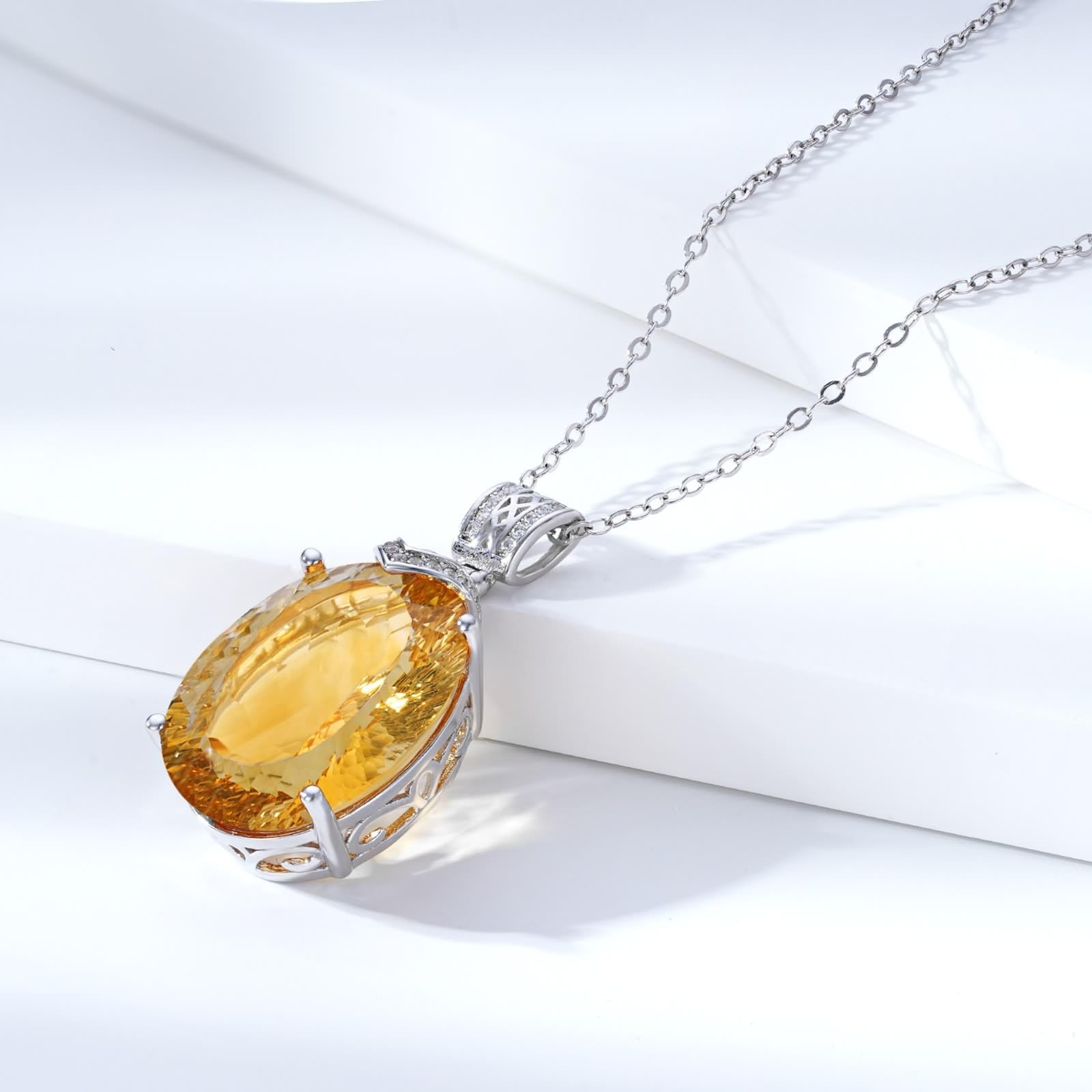 Łańcuszek na szyję ze srebra próby 925, klasyczny wisiorek z cytrynem 18,2 ct, szlif owalny szampana, srebro wysokiej próby, łańcuszek dla kobiet, prezent z cyrkonią, srebrny, 45 cm, Srebro