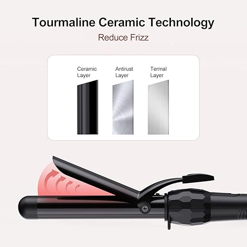 Miniatura 9 de LURA Varita rizadora de cerámica con revestimiento de turmalina, rizador de pelo de barril de 34-1 14 pulgadas con 2 ajustes de calor (320410 ),