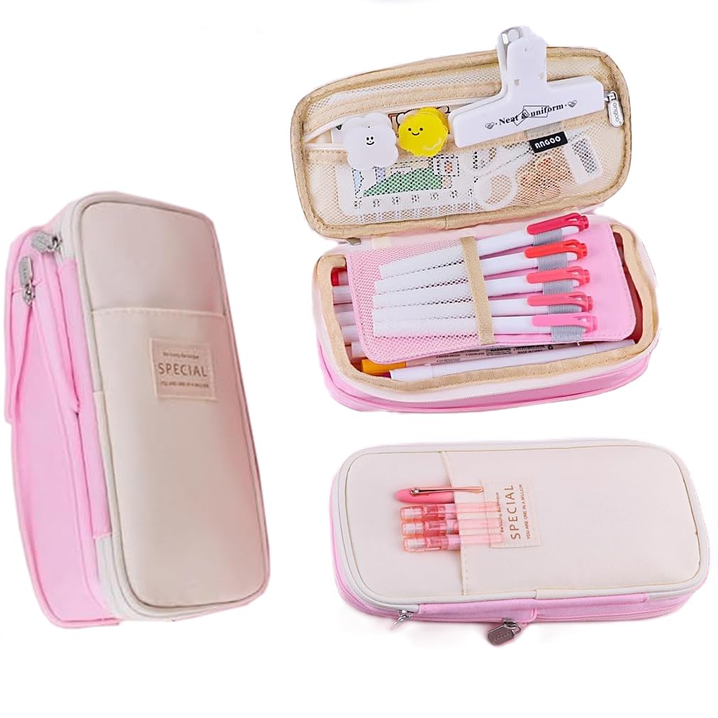 ECHSRT Large Capacity Pencil Case Pouch, Cute Aesthetic Big Capacity Zipper Pencil Cases Pen Portable Office Stationery Makeup Bag, Desk Organizer for College Adults Women Men (Pink Cotton) (B0D5XZWV4F) Amazon Price History, Amazon Price Tracker
