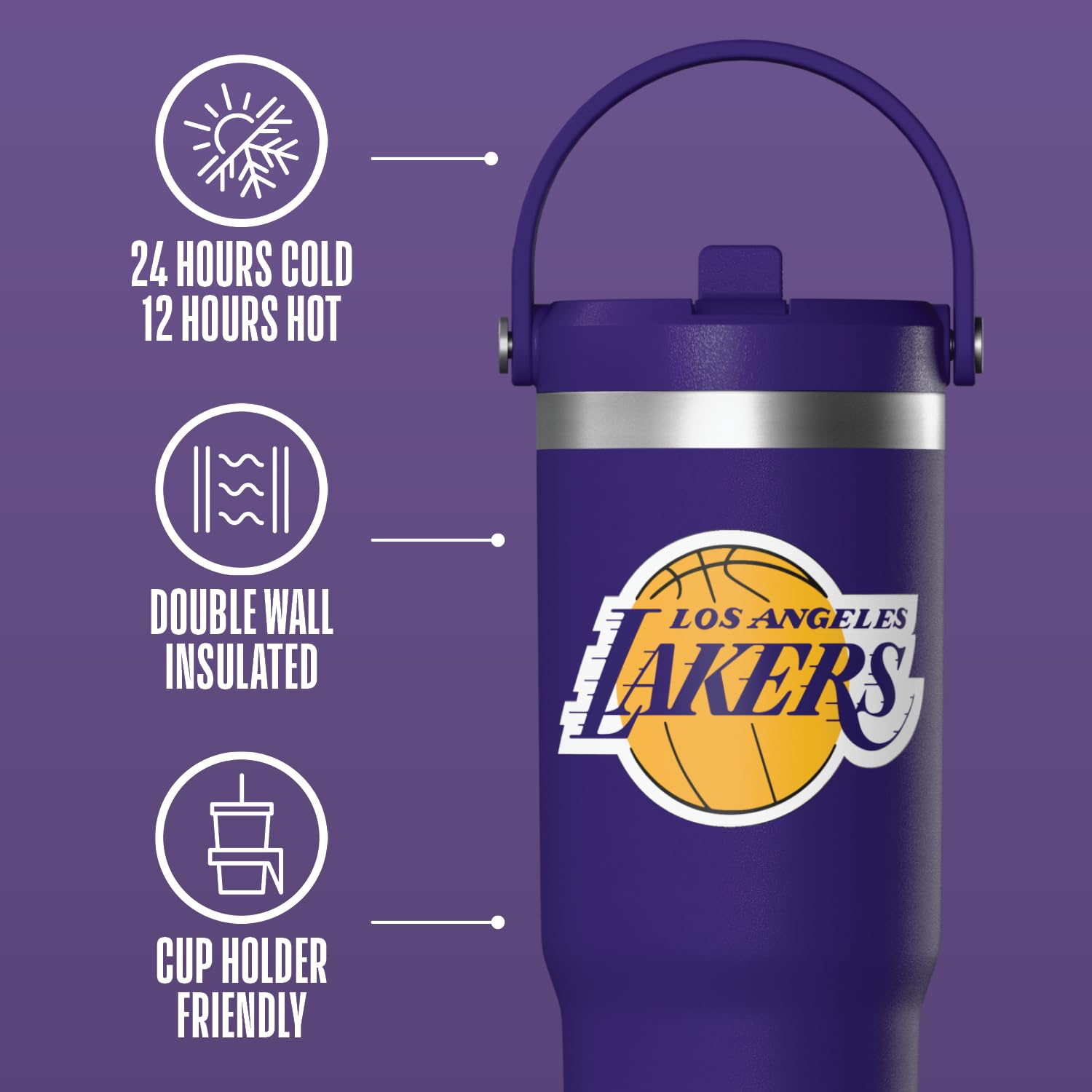 Hydrapeak x NBA Officially Licensed Los Angeles Lakers 32oz Nomad Stainless Steel Tumbler with Handle and Straw Lid, Leakproof Water Bottle in Limited Edition Collector's Gift Box