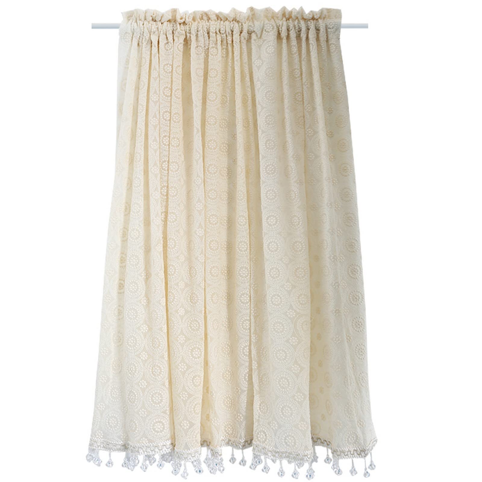 A.Monamour Gardine Scheibengardinen Kurzstores Beige Transparente Voile Spitze Kreis Stickerei Retro Kurzgardinen Küchengardine Küchenvorhang Küche Vorhang Fenster Kurz Stores Bistrogardine